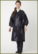 Traditional Patterned Kimono-style Coat (semi-long) (navy)
